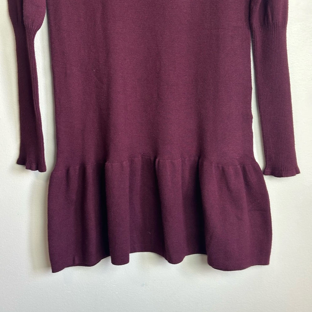 Anthropologie Sundays Burgundy Knit Long Sleeve Ruffle Hem Dress Size S - Picture 6 of 12